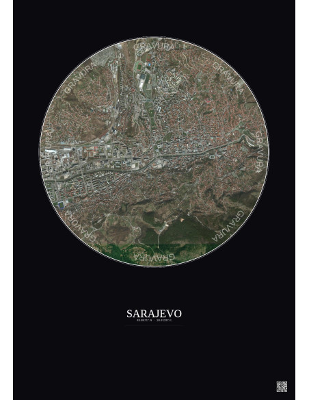 Affiche Sarajevo – Poster vue satellite 2.5km Couleur | Gravura – Fond foncé
