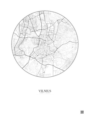 Affiche Vilnius – Poster carte de ville 6km | Gravura – Fond clair