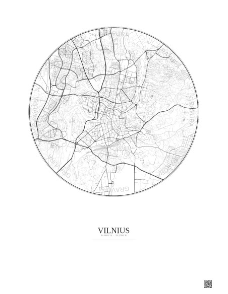 Affiche Vilnius – Poster carte de ville 6km | Gravura – Fond clair