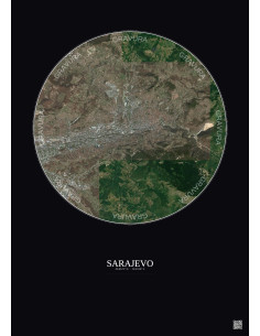 Affiche Sarajevo – Poster vue satellite 6km Couleur | Gravura – Fond foncé