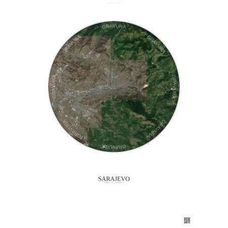 Affiche Sarajevo – Poster vue satellite 10km Couleur | Gravura – Fond clair