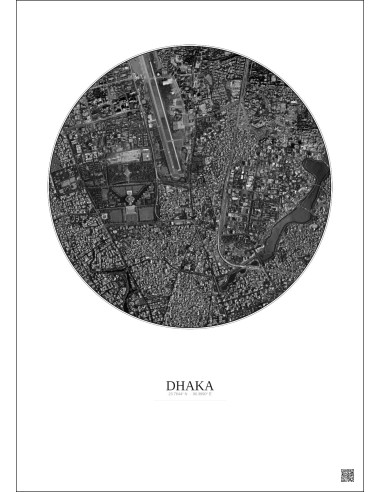 Affiche Dhaka – Poster vue satellite 2.5km N&B | Gravura – Fond clair
