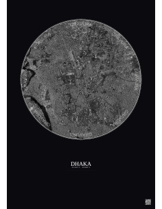 Affiche Dhaka – Poster vue satellite 6km N&B | Gravura – Fond foncé
