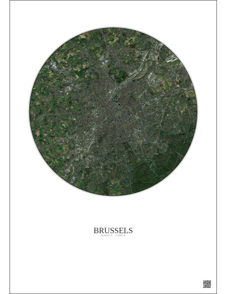 Affiche Brussels – Poster vue satellite 10km Couleur | Gravura – Fond clair