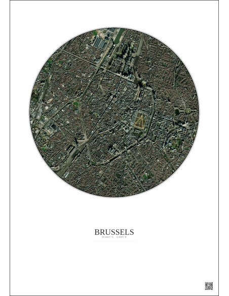 Affiche Brussels – Poster vue satellite 2.5km Couleur | Gravura – Fond clair