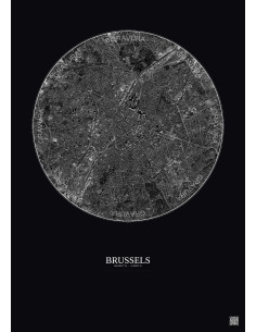 Brussels Satellite View Poster 6km B&W | Gravura – Dark background