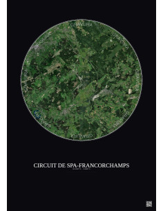Circuit De Spa Francorchamps Satellite View Poster 10km Color | Gravura – Dark background