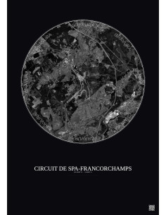 Circuit De Spa Francorchamps Satellite View Poster 5km B&W | Gravura – Dark background