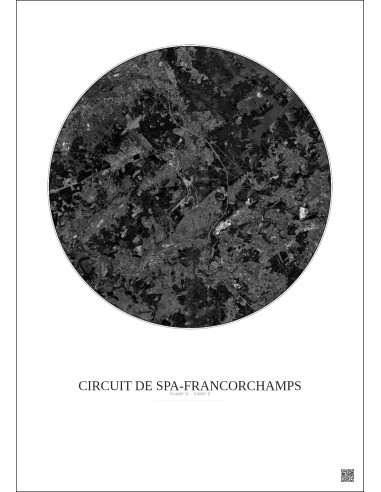 Affiche Circuit De Spa Francorchamps – Poster vue satellite 10km N&B | Gravura – Fond clair