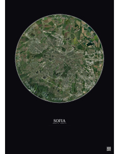 Sofia Satellite View Poster 10km Color | Gravura – Dark background