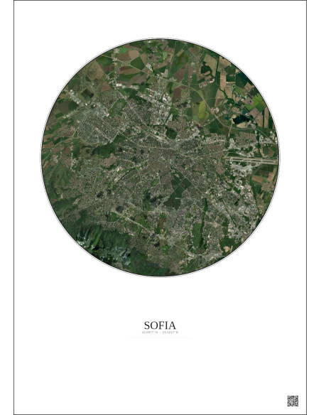 Sofia Satellite View Poster 10km Color | Gravura – Light background