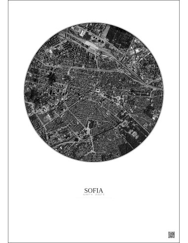 Sofia Satellite View Poster 2.5km B&W | Gravura – Light background