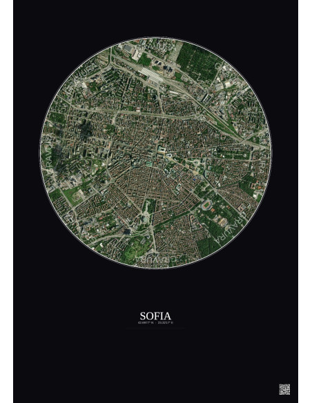 Affiche Sofia – Poster vue satellite 2.5km Couleur | Gravura – Fond foncé