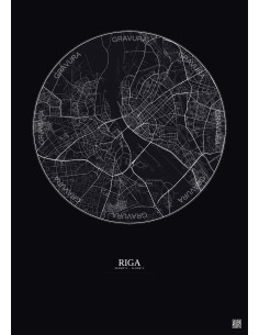 Affiche Riga – Poster carte de ville 6km | Gravura – Fond foncé