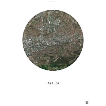 Affiche Sarajevo – Poster vue satellite 2.5km Couleur | Gravura – Fond clair