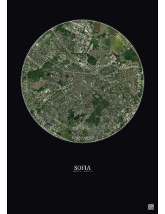 Sofia Satellite View Poster 6km Color | Gravura – Dark background