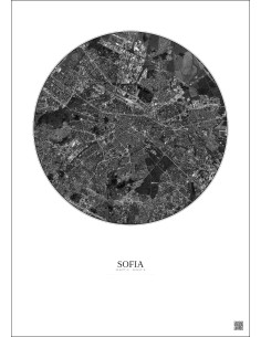 Sofia Satellite View Poster 6km B&W | Gravura – Light background