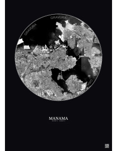 Manama Satellite View Poster 10km B&W | Gravura – Dark background