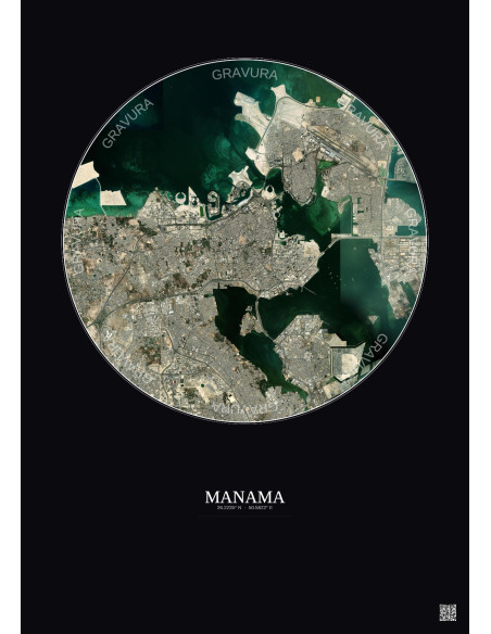 Manama Satellite View Poster 10km Color | Gravura – Dark background