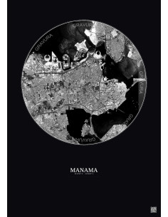 Affiche Manama – Poster vue satellite 6km N&B | Gravura – Fond foncé
