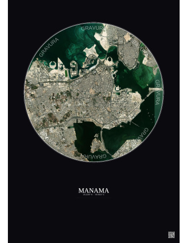 Affiche Manama – Poster vue satellite 6km Couleur | Gravura – Fond foncé