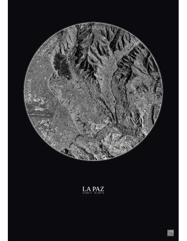 La Paz Satellite View Poster 6km B&W | Gravura – Dark background