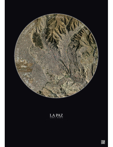 Affiche La Paz – Poster vue satellite 6km Couleur | Gravura – Fond foncé