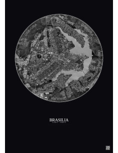 Affiche Brasilia – Poster vue satellite 10km N&B | Gravura – Fond foncé