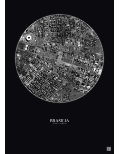 Affiche Brasilia – Poster vue satellite 2.5km N&B | Gravura – Fond foncé