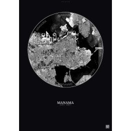 Affiche Manama – Poster vue satellite 6km N&B | Gravura – Fond foncé