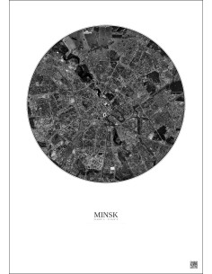 Affiche Minsk – Poster vue satellite 6km N&B | Gravura – Fond clair