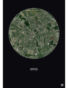 Affiche Minsk – Poster vue satellite 6km Couleur | Gravura – Fond foncé