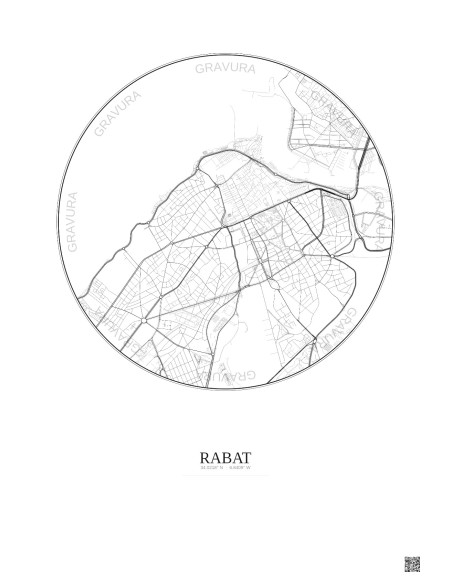 Rabat City Map Poster 2.5km | Gravura – Light background