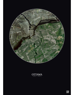 Affiche Ottawa – Poster vue satellite 10km Couleur | Gravura – Fond foncé