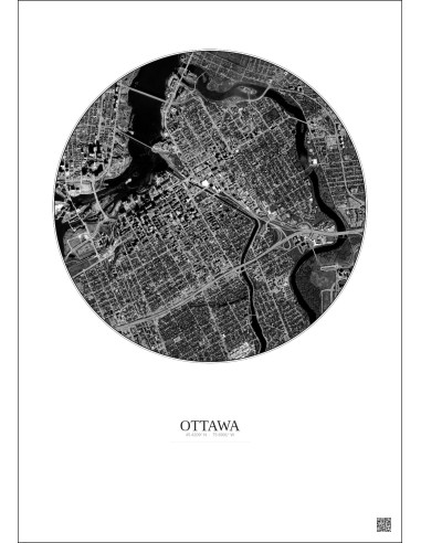 Ottawa Satellite View Poster 2.5km B&W | Gravura – Light background