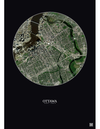 Affiche Ottawa – Poster vue satellite 2.5km Couleur | Gravura – Fond foncé