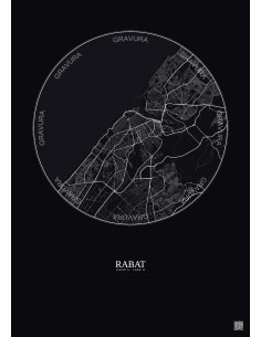 Affiche Rabat – Poster carte de ville 6km | Gravura – Fond foncé