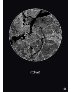 Affiche Ottawa – Poster vue satellite 6km N&B | Gravura – Fond foncé