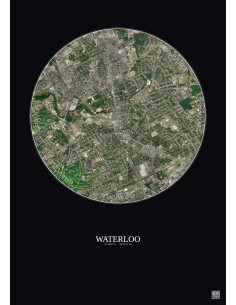 Waterloo Satellite View Poster 2.5km Color | Gravura – Dark background