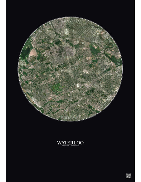 Waterloo Satellite View Poster 5km Color | Gravura – Dark background