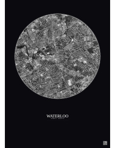 Waterloo Satellite View Poster 2.5km B&W | Gravura – Dark background