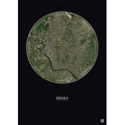 Affiche Dhaka – Poster vue satellite 10km Couleur | Gravura – Fond foncé