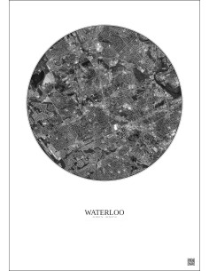 Waterloo Satellite View Poster 5km B&W | Gravura – Light background