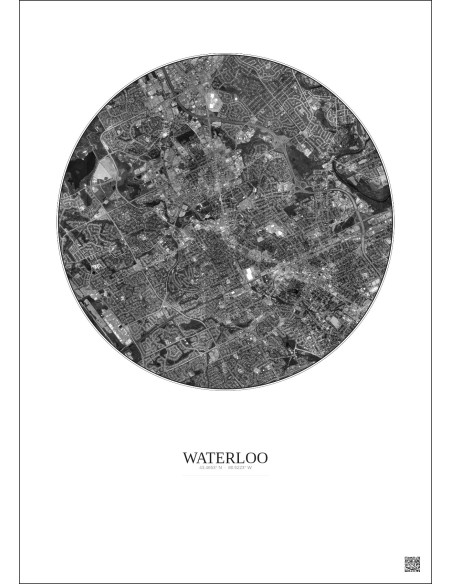 Waterloo Satellite View Poster 5km B&W | Gravura – Light background