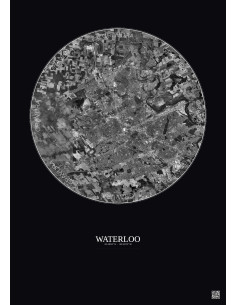 Waterloo Satellite View Poster 10km B&W | Gravura – Dark background