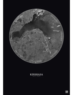 Kinshasa Satellite View Poster 10km B&W | Gravura – Dark background