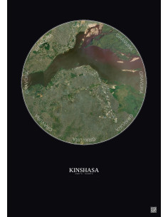 Kinshasa Satellite View Poster 10km Color | Gravura – Dark background