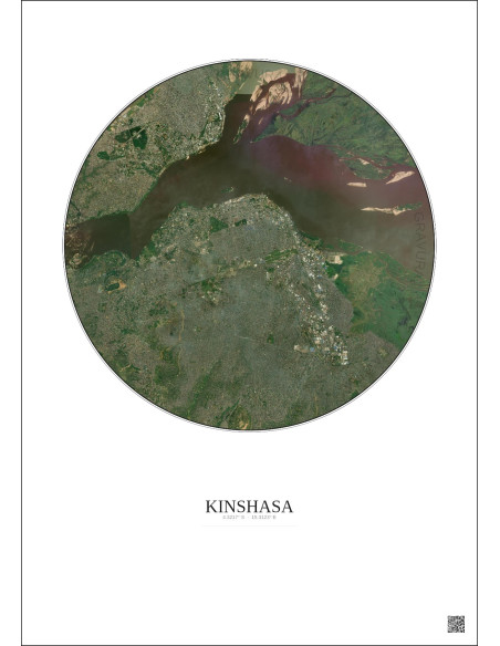 Kinshasa Satellite View Poster 10km Color | Gravura – Light background