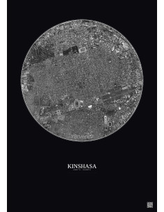 Kinshasa Satellite View Poster 2.5km B&W | Gravura – Dark background