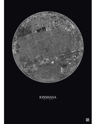 Kinshasa Satellite View Poster 2.5km B&W | Gravura – Dark background